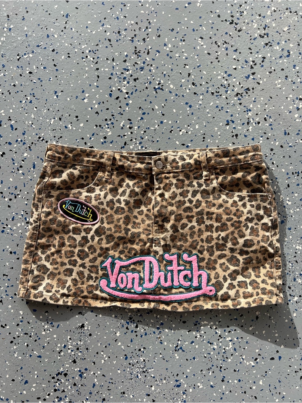 Von Dutch Leopard Print Micro Mini Skirt Brown Size XL